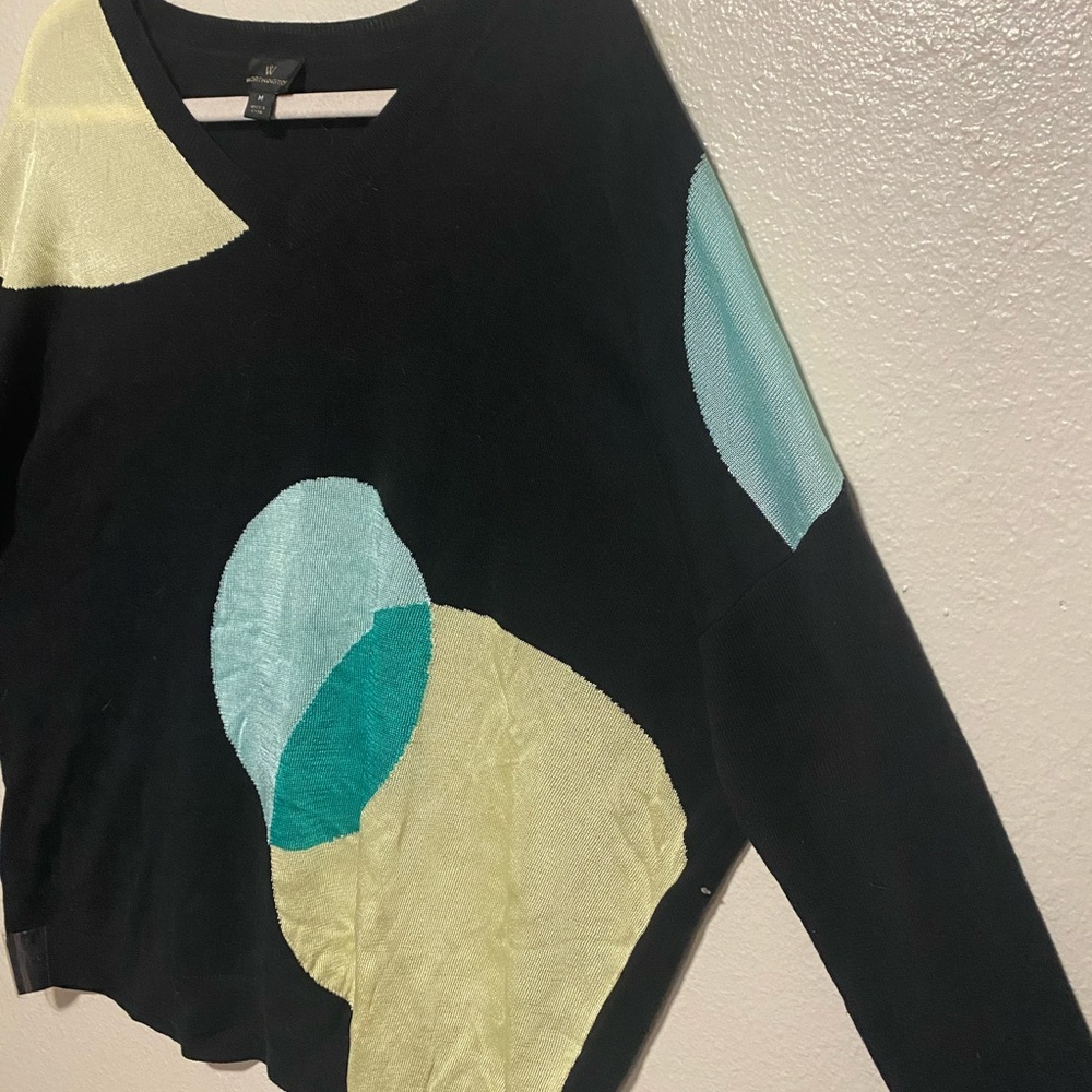Worthington Abstract Colorblock Knit Top | Long Sleeve Modern Art Sweater Size M - Picture 3 of 4